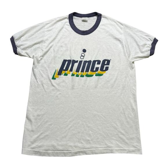 Vintage Prince Ringer T-Shirt Sport-T Steidman USA Made Large 80s Graphic Tee - Picture 1 of 8